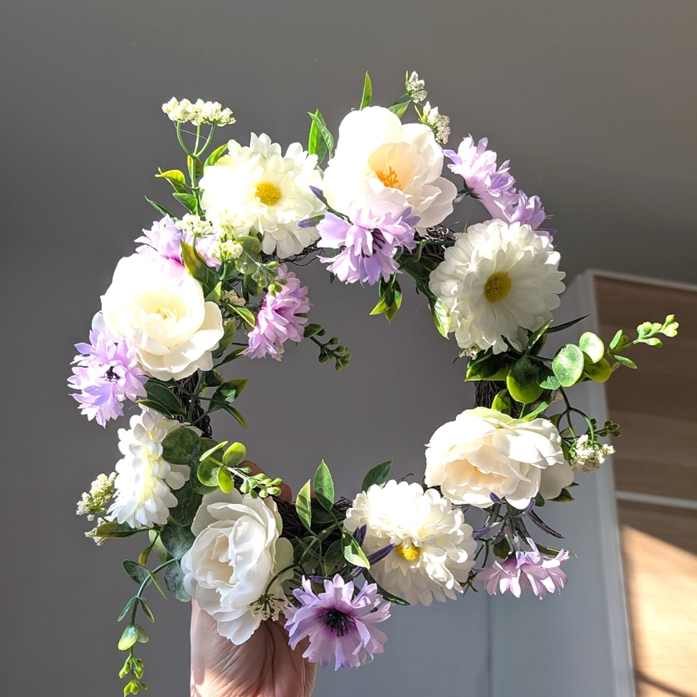 Floral Wreath with White and Purple Flowers
